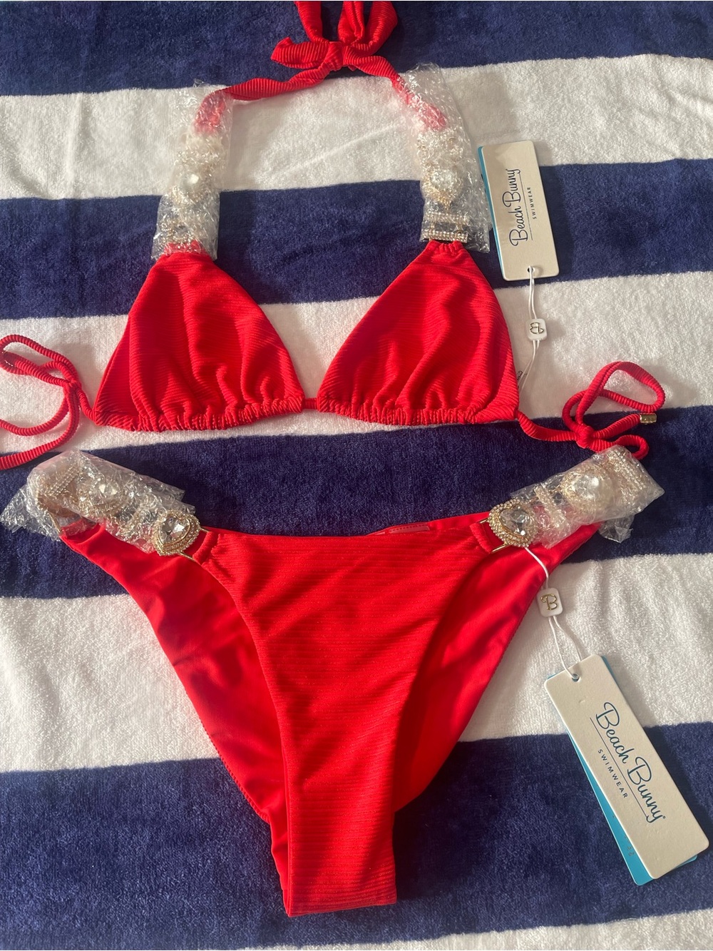 NWT beach bunny bikini Jazmine Love ❤️ red beautiful XL top/L bottoms - Picture 3 of 14